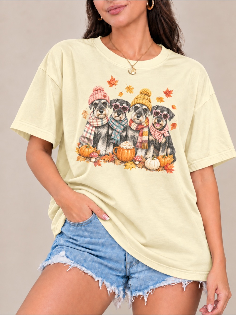 Gildan Cream Unisex T-shirt with Autumn Puppies Graphic